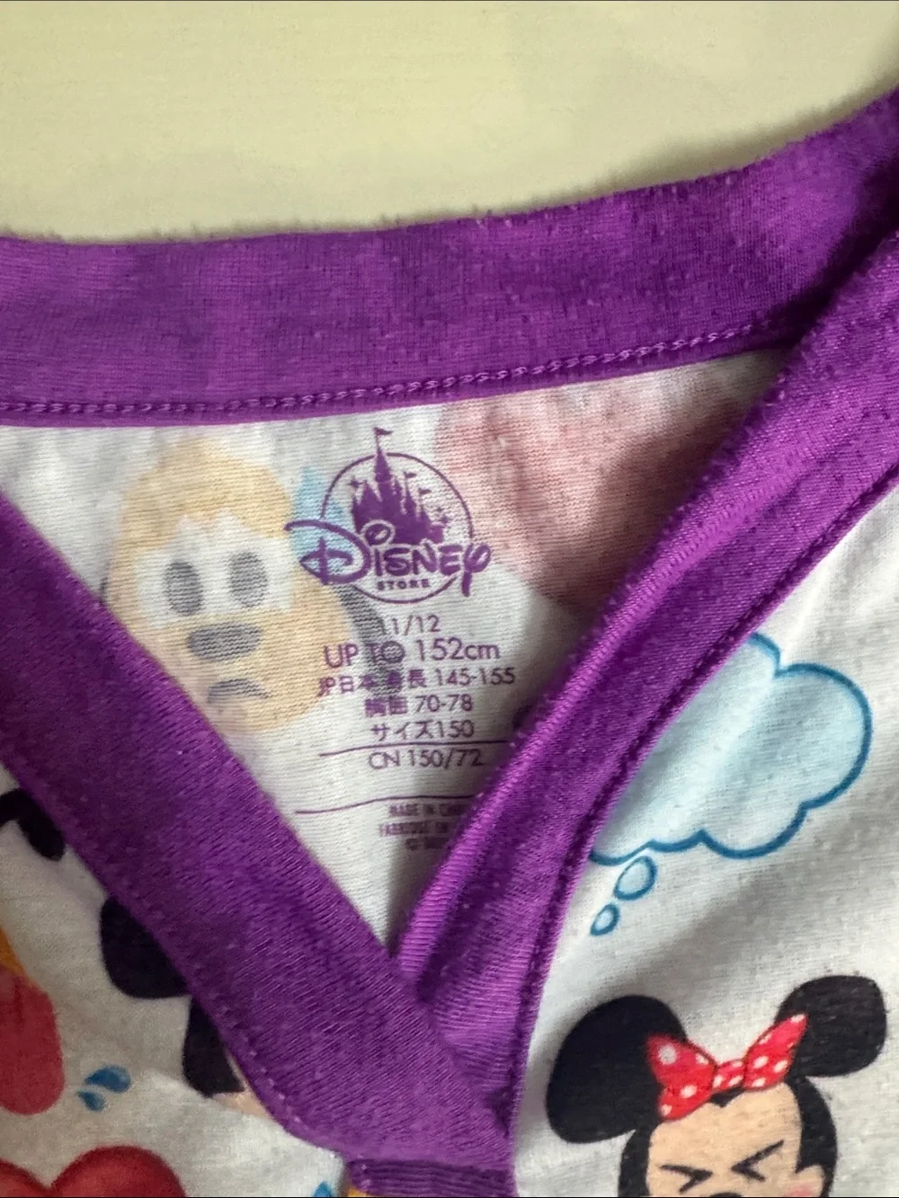 Disney White Nightgown with Purple Sleeves with Character Emoji Print size 11/12 - Picture 2 of 3
